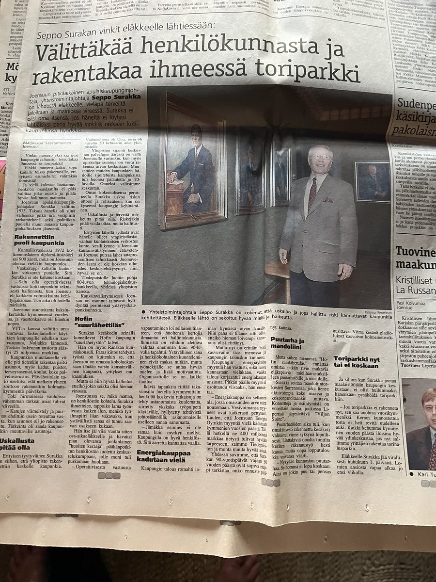 Isäni haastattelu eläkkeelle lähtiessä vuonna 2001  <a href="/KarjalainenFi/">Sanomalehti Karjalainen</a> tulihan se toriparkki lopultakin <a href="/Joensuu_fi/">Joensuun kaupunki</a>