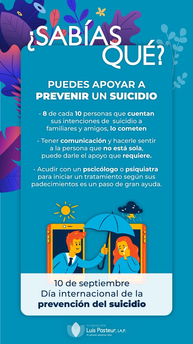 Cuando alguien siente que no hay salida, puedes hacer una diferencia. #NoEstásSolo

#DíaInternacionaldelaPrevencióndelSuicidio