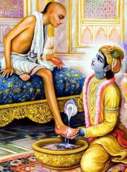 Profdilipmandal's tweet photo. सूरदास ने लिखा कि - “पानी परात को हाथ छुयो नहिं‚ नैनन के जल से पग धोये!” मतलब कि निठल्ले दोस्त को फटेहाल देखा तो दयानिधान कृष्ण की आँखों से आँसू निकल आए। लेकिन किसी दुष्ट चित्रकार ने ये फ़ोटो बना दी। भारत के किसी भी प्राचीन मंदिर में ऐसी मूर्ति नहीं है। @iskcon ये फ़ोटो वापस ले। https://t.co/0URcwgsSlP