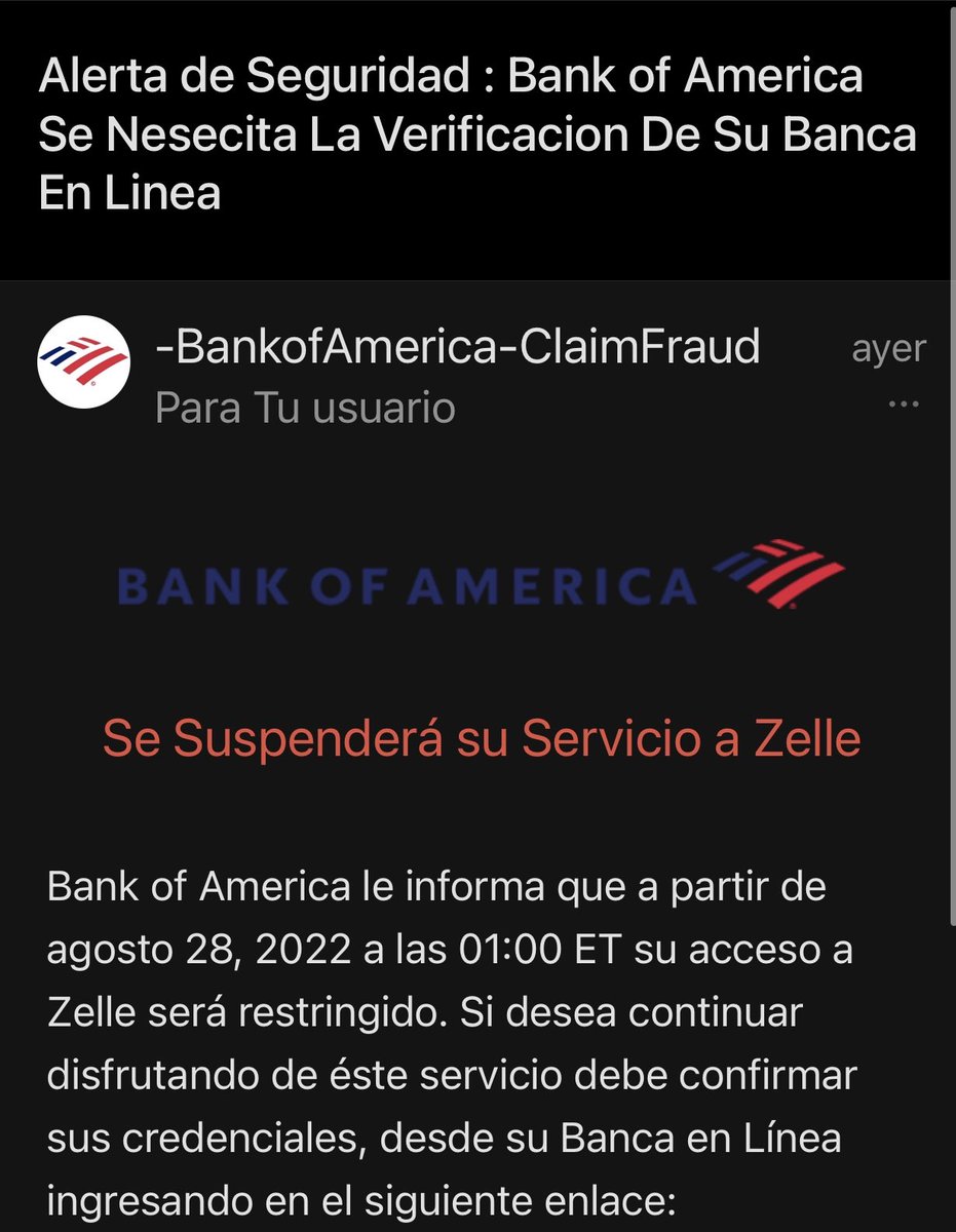 LuisOlavarrieta's tweet photo. ¡PILAS! CON ESTOS CORREOS.

No ingrese sus claves, ni información personal por ningún link con supuestas “Alertas de seguridad”

Hay varios estafados. 

Nada más con leer los errores ortográficos, se nota que es falso. https://t.co/nSuO8eMMTo