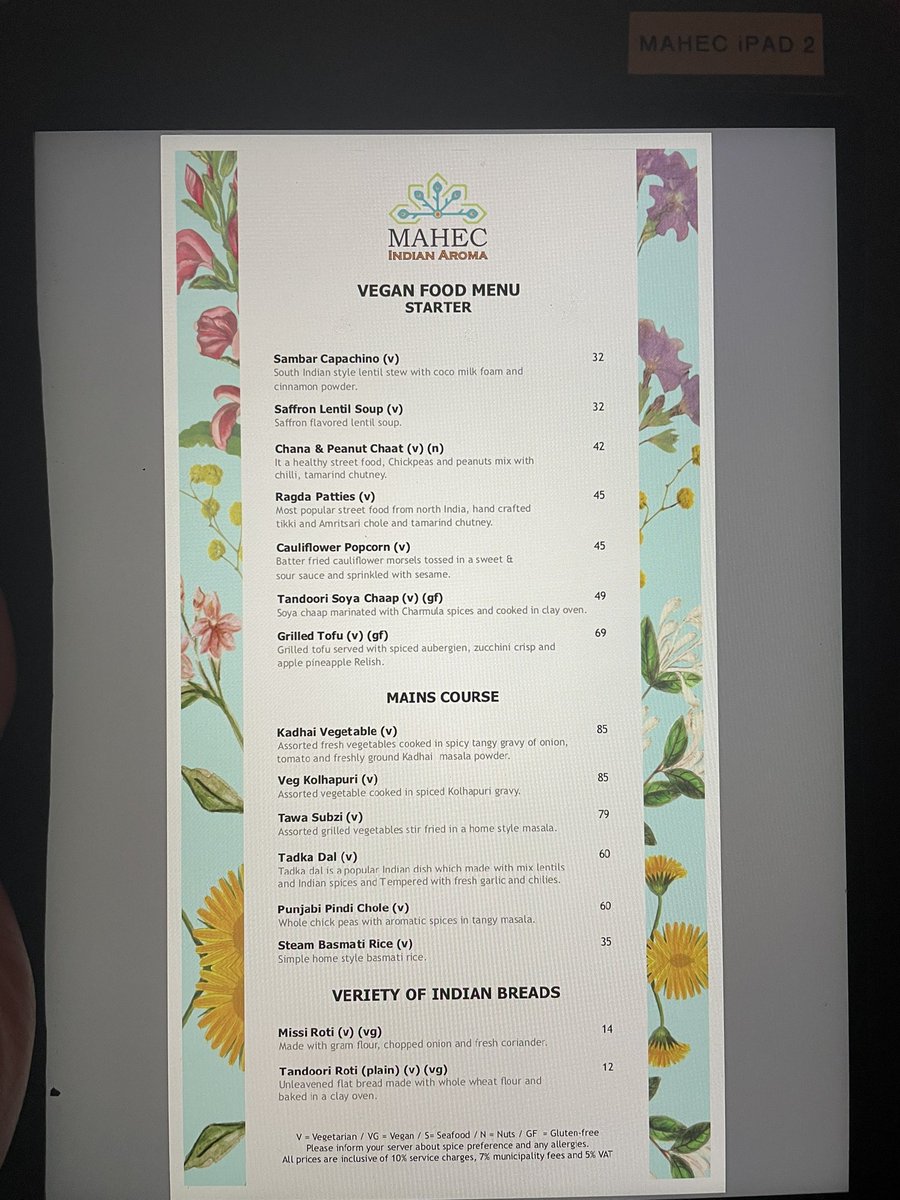 eSiddhartha's tweet photo. Fantastic #vegan menu and the tastiest Punjabi Indian food I have eaten in a decade or more. #Mahec restaurant at #LeMeridienVillage #Dubai Tandoori Soya Chaap, vegetable kohlapuri, tadka dall, roti - fresh, whole spices, depth of flavour. Exceptional food. https://t.co/7Zr1cDouYG