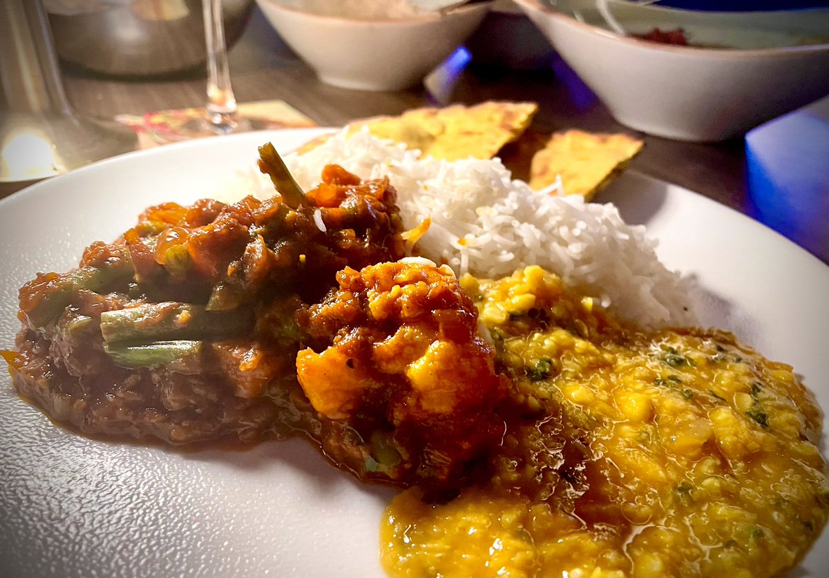 eSiddhartha's tweet photo. Fantastic #vegan menu and the tastiest Punjabi Indian food I have eaten in a decade or more. #Mahec restaurant at #LeMeridienVillage #Dubai Tandoori Soya Chaap, vegetable kohlapuri, tadka dall, roti - fresh, whole spices, depth of flavour. Exceptional food. https://t.co/7Zr1cDouYG