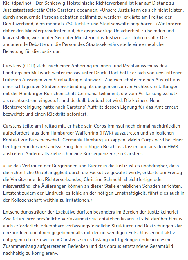 AfaNord's tweet photo. Die Neue Richtervereinigung forderte den Rücktritt. #NoCDU-Ministerpräsident Daniel Günther bekundete kein Interesse an der Debatte um Carstens Nähe zu rechtsradikalen Verbindungen und neofaschistischen Burschenschaften. 2/4

#Corpsgeist #NoNazis #GüntherRücktritt #Justizskandal https://t.co/vvHipxSfx7
