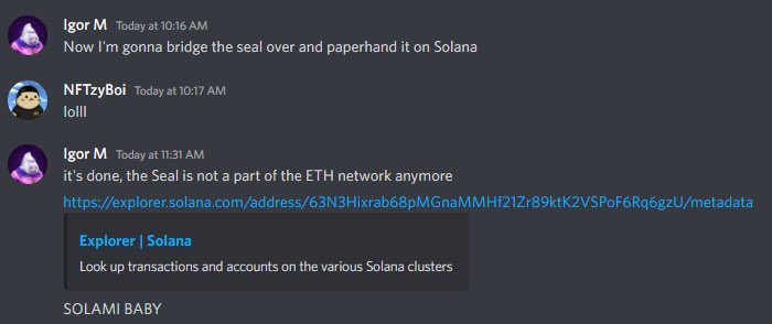 DexterLabData's tweet photo. Remember @sappyseals? They are now bridged from ETH to SOL!

ME CDO @chartfu just did that

Solana NFTs ecosystem growing 👀? 

#SolanaNFTs #SappySeals https://t.co/kzgQuwXryq