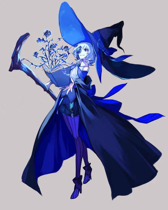 青薔薇の魔女さんキャラデザ好きすぎて全身サイズで加筆した…! #創作 