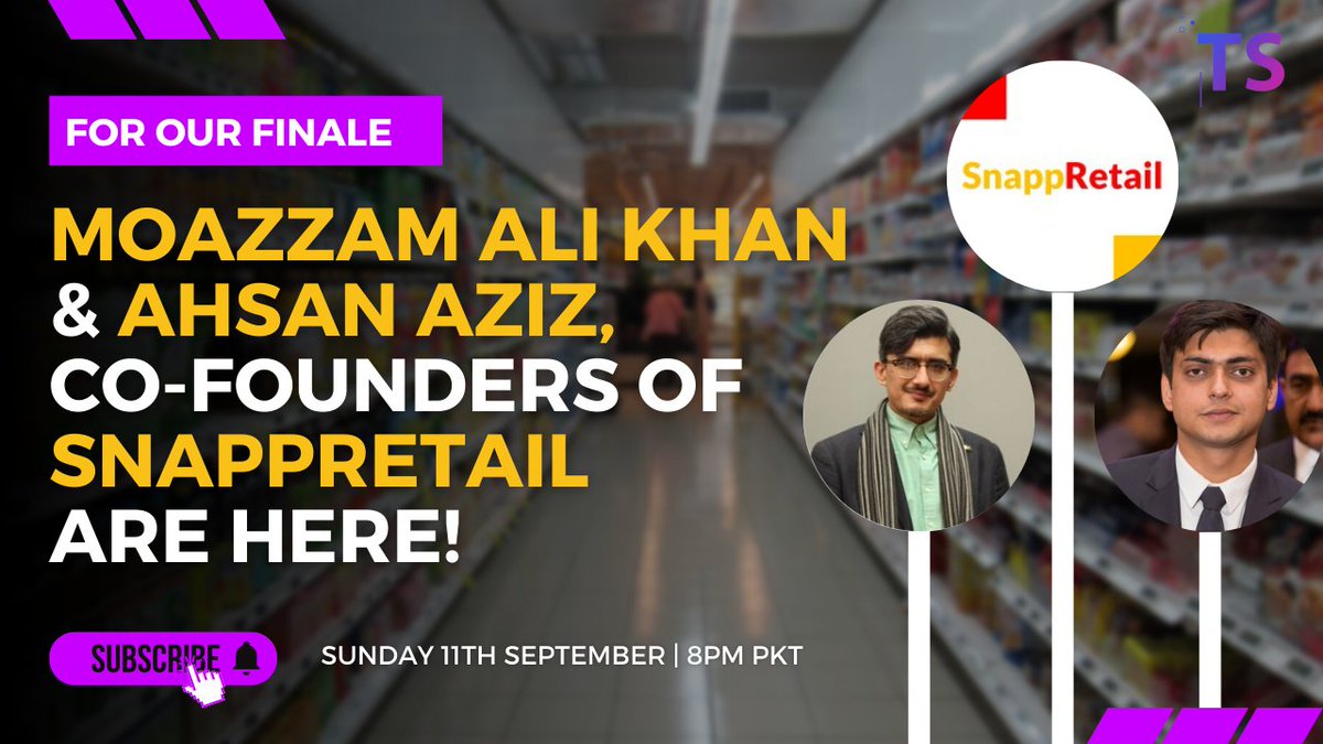 Techsheck1's tweet photo. For our Finale, meet Moazzam Ali Khan & Ahsan Aziz, Co-Founders of SnappRetail!
SnappRetail is a retail fintech that is digitizing the traditional retail industry.
Tune in on Sunday the 11th of September at 8PM PKT #techsheck https://t.co/lmEx8mTywS