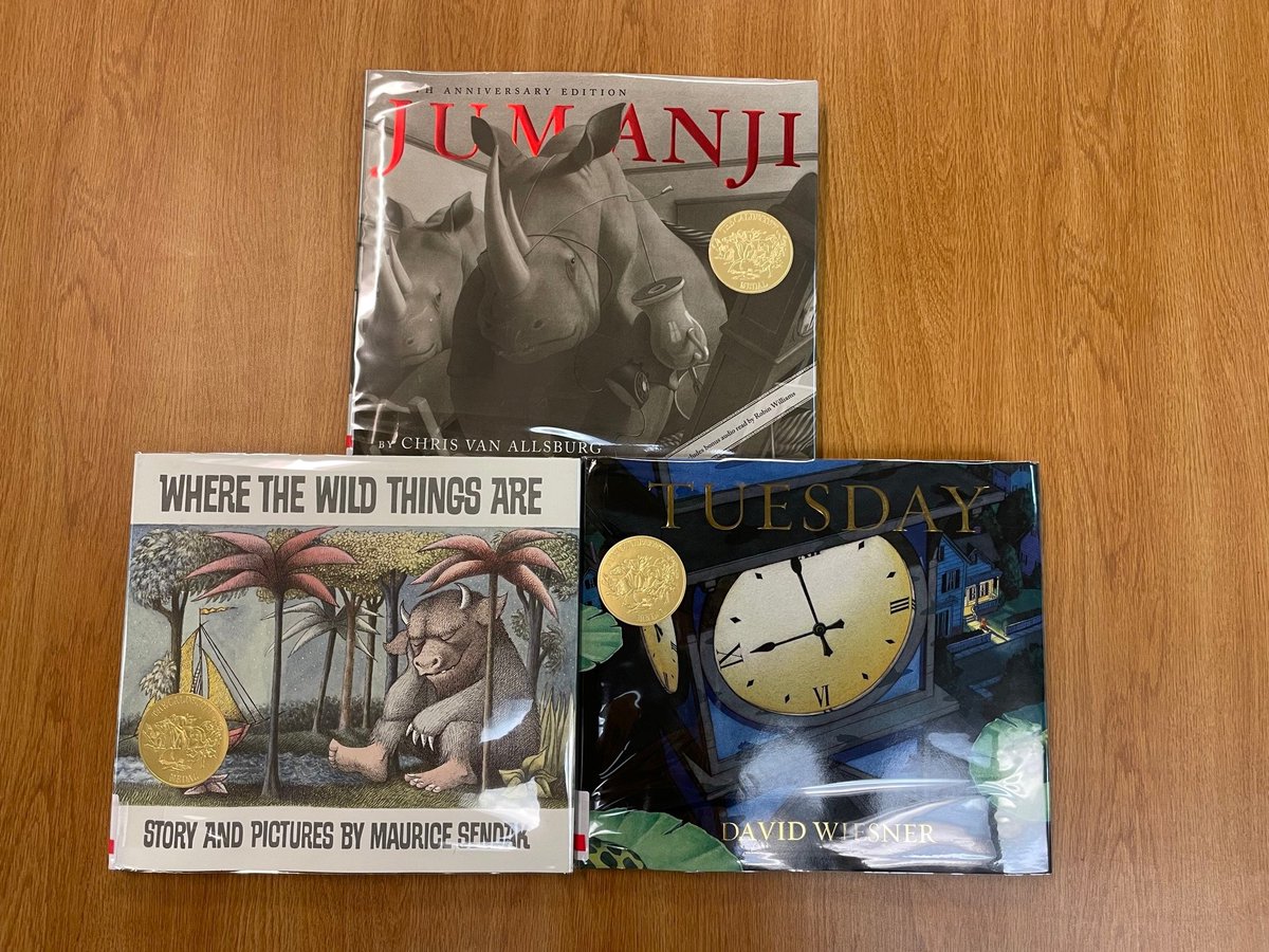 ImaLulingReader's tweet image. Excited to get new copies of three classic Caldecott winners! These are three of my favorite children&apos;s authors/illustrators. Come check these out and share with a child you love!!! #luling #caldecott #childrensliterature #chrisvanallsburg #mauricesendak #davidwiesner