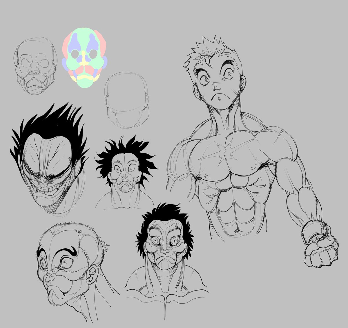 Some Baki-style face studies, and muscle as usual 