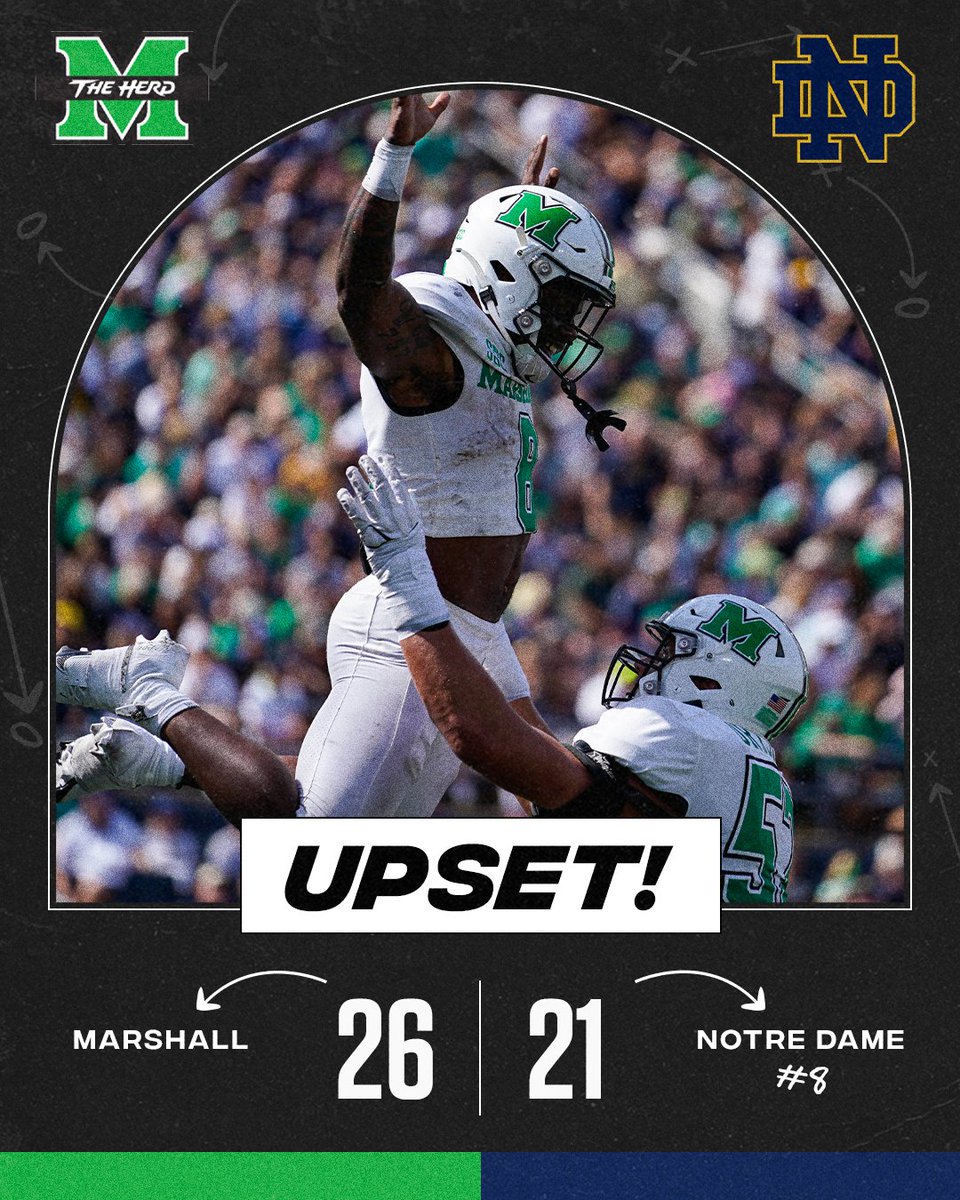 🚨 MARSHALL UPSETS NO. 8 NOTRE DAME IN SOUTH BEND 🚨 @HerdFB