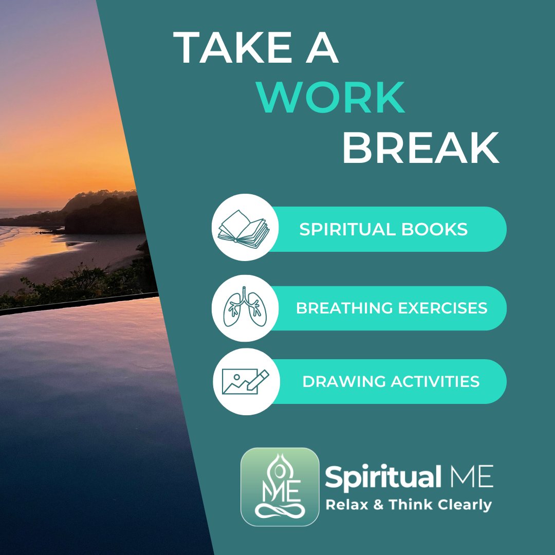 Taking a 5 minute break from work can help you - get a better sense of the bigger picture - be more creative - help you cultivate better habits - me more productive Download the Spiritual ME app. #spiritualme #meditation #meditationapp #mentalhealth #spirituality #breathing