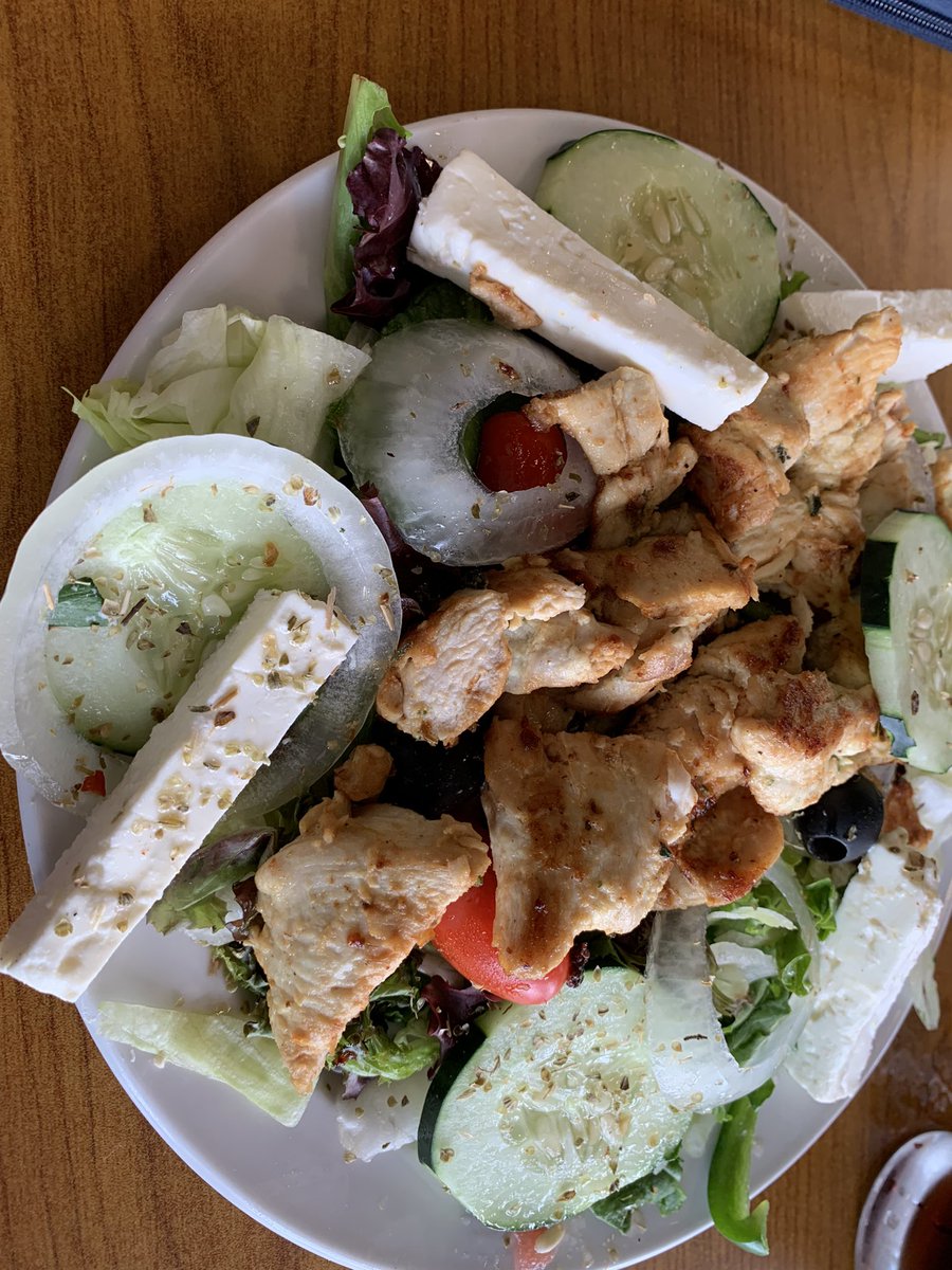 CulinarySHHS's tweet photo. Lunch @JsDiner1  great food all around. The Greek salad was great after a 30 mile bike ride. S’mores waffles, Chicken n’ Waffles and chicken souvlaki. https://t.co/Pu7jy7VQea