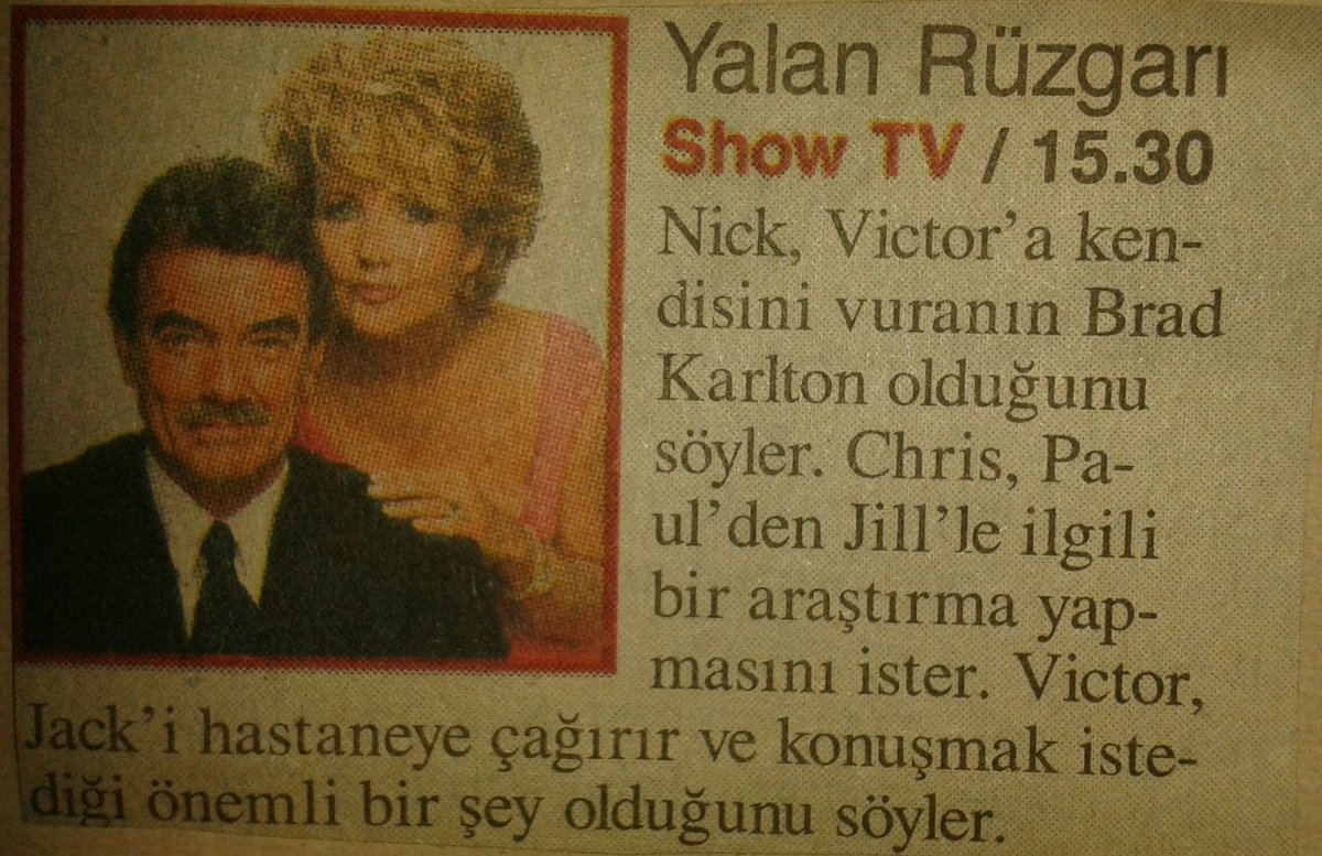 Mehmetcan198's tweet photo. #pazar Last debut & last year of #TheYoungandTheRestless #YalanRüzgarı on Turkish tv networks. Turkish #YR fans miss you all.@EBraeden @MelodyThomasSco @eileen_davidson #SignyColeman #2003yılı #kardeşlerim #ailemiziçin #gönüldağı @MehmetE29796180 @Yasemin7061982 @NostaljiTV_ https://t.co/8HKmtdbKWc
