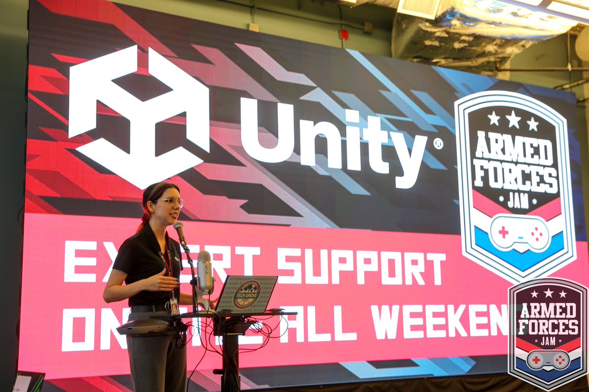 CarisFrazier's tweet photo. Representing @unity; delivering concentrated hype directly to the brain at the opening ceremonies of @ArmedForcesJam ! #armedforcesjam #unity3d #orlando https://t.co/xO3vRIMhSi
