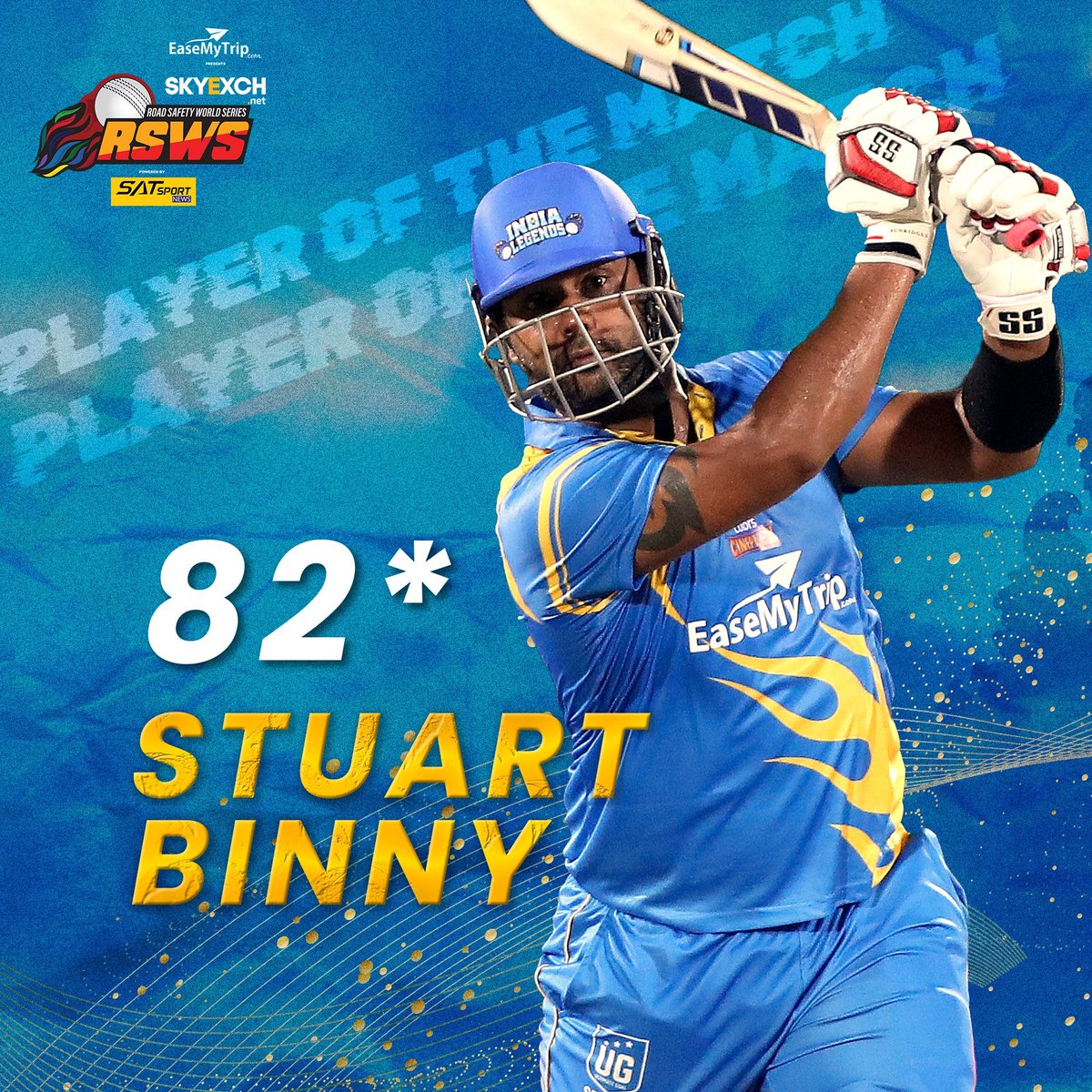 RSWorldSeries's tweet photo. Legendary performance on debut from Stuart Binny as he guides @India__Legends to a winning total!
The first man of the match of this season! ๐๐
#Roadsafetyworldseries #RSWS #Legends #legendsareback #Roadsafetyawareness #sachintendulkar #yehjunghailegendary #playerofthematch https://t.co/z5QTqRMOBZ