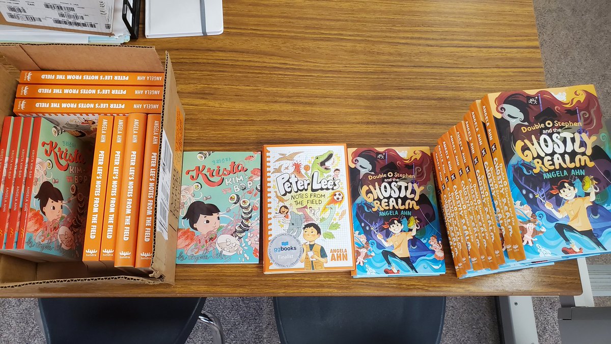 Huge thanks to @angelaahnbooks for donating boxes of her books to VSB librarians! The students are going to love these stories written by a local Vancouver author! #vtla39