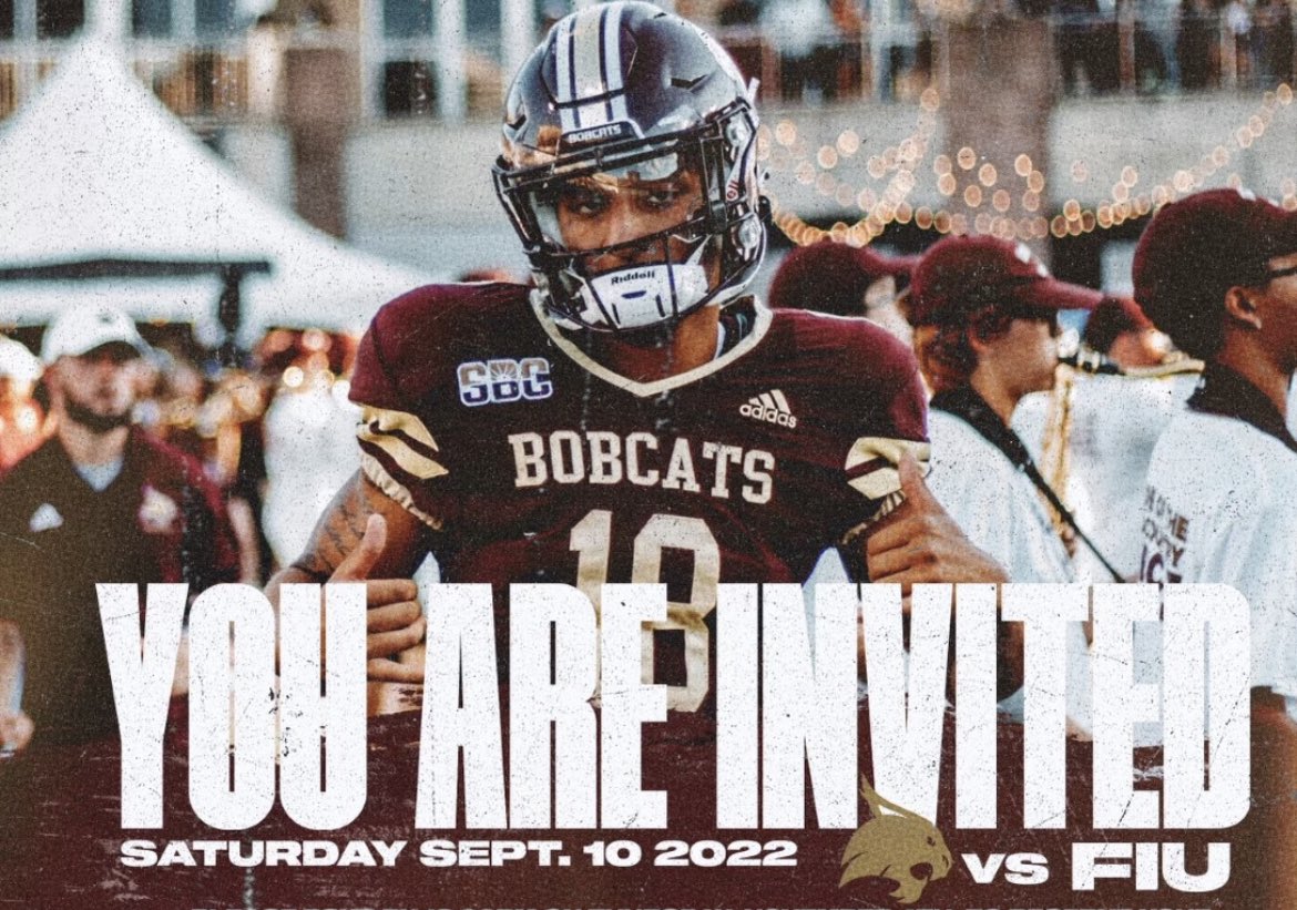 brady_bram's tweet photo. Excited to be invited to the Texas State vs FIU game tonight!! Eat ‘em up cats! @JakeSpavital @ZSpavital @CoachBGamble @kdamp https://t.co/DXuJftJTFu