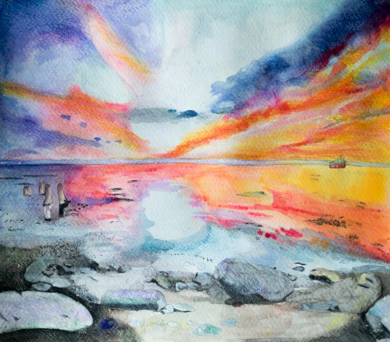 wrabbitheart's tweet image. New watercolour print 'Sunset Stones' available on wrabbitheart.co.uk