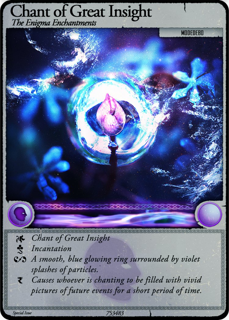 modedebo's tweet photo. The first card in The Enigma Enchantments is on its way to holders of the Chest of Enchantments dividend card.
THEENIGMA.INSIGHT / Chant of Great Insight
55 supply card, special issue only for dividend card holders
Thank you for collecting my #fauxsogs cards 💜🙏 https://t.co/gs8tq5VLHy
