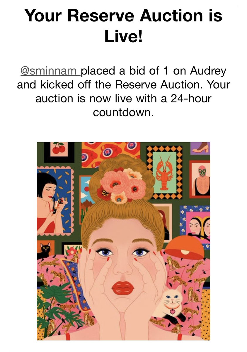 mapenyon's tweet photo. What a good night! Audrey just has a bid from @sminnam for 1 $ETH 😵😵😵 on @SuperRare 💎 Thank you for enjoying my work. GN Srikan 🌝🌝🌝

https://t.co/B0AORzAtjG https://t.co/Fr7k71Q1OM