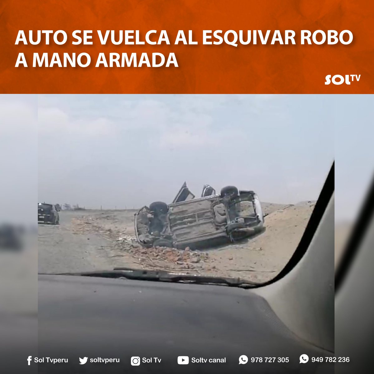 soltvcanal's tweet photo. #SOLTV_LaLibertad l Delincuentes armados asaltan a ocupantes de automóvil en carretera a Chiquitoy que conecta con la panamericana. Vehículo afectado dio varias vueltas de campana evitando esquivar a delincuentes quienes dispararon contra otros vehículos para evitar que avancen. https://t.co/24gVTyq6ZJ