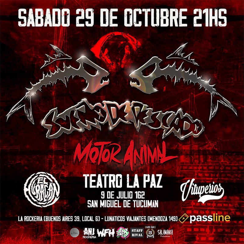 sdepescado's tweet photo. 🔜 ¡Nos vamos por primera vez a Tucumán para presentar #MotorAnimal!
📅 Sábado 29/10- 21:00 hs
📍Teatro La Paz
🎫 Entradas disponibles a partir del lunes 12/9 al mediodía en:
▪️ @PasslineArg
▪️La Rockería
▪️Lunáticos Viajantes https://t.co/UbU0PHnB1p