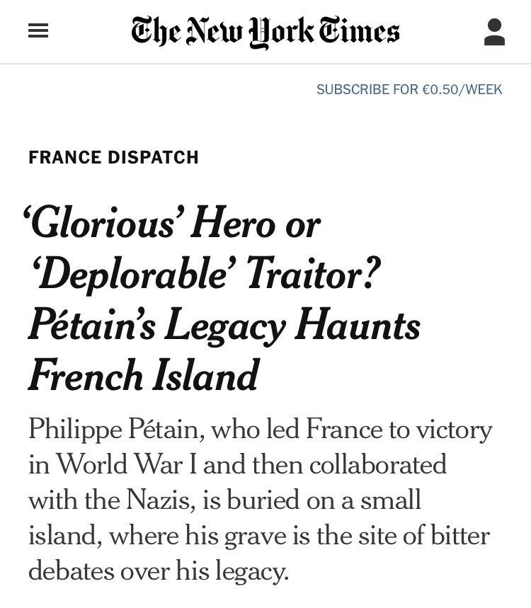 Gloire ! « Le fantôme de Philippe Pétain » cité par le @nytimes ! Merci à @ConstantMeheut @Ed_Flammarion @franceinter