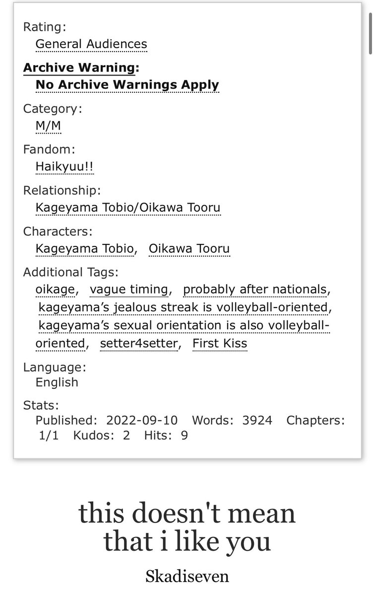 MsKABB's tweet image. Today’s story is a completely different fandom for me! SOMEONE got me obsessed with #Haikyuu and then asked for #oikage, so here we are. 

(If anyone knows of some nice oikage art, tag me! I sort of love them a little bit now)

archiveofourown.org/works/41618946