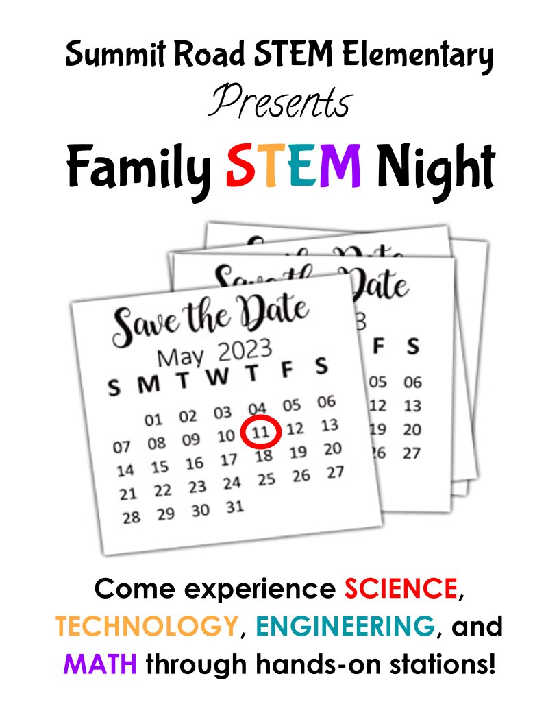 Planning for STEM Night! Looking for presenters and sharing the date for families! Can't wait to see everyone!