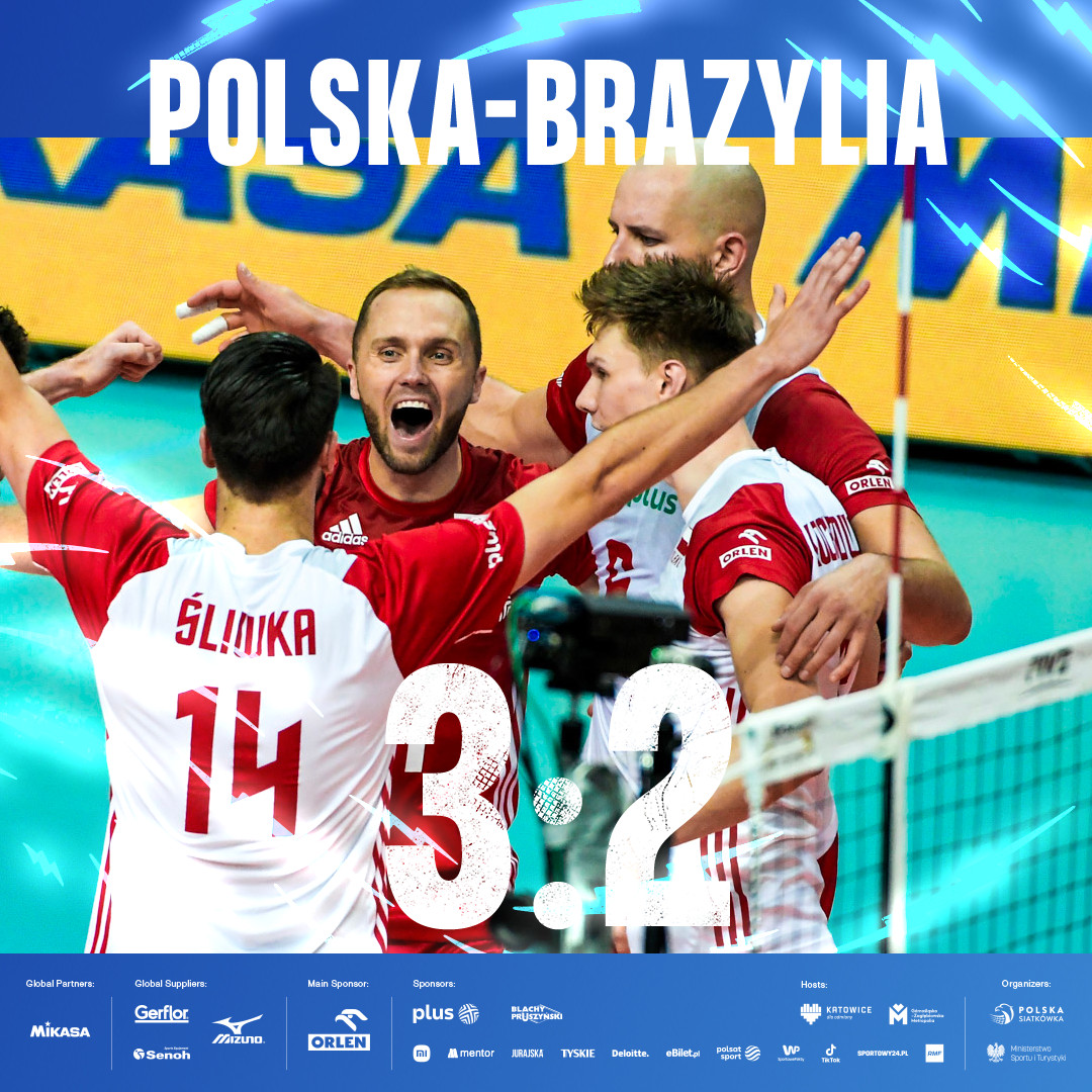 PolskaSiatkowka's tweet photo. I to jest informacja wieczoru – jutro zagramy w FINALE #MŚ2022M! 🔥🔥🔥

Polska – Brazylia 3:2
🔻 23:25
🔻 25:18
🔻 25:20
🔻 21:25
🔻 15:12 https://t.co/H3X0uAcdZM