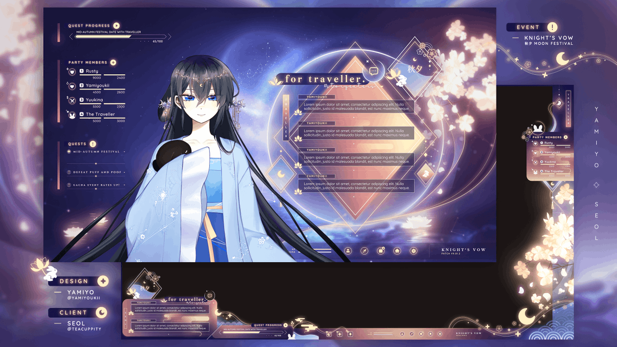 yamiyoukii's tweet photo. ◆ 「 stream designs for @teacuppity! 」 #storyeaters 

I had the opportunity to work on Seol's new overlays for her Knight's Vow event!! Please continue supporting #TravellerWeek !🌾🌙🪄 https://t.co/uUWPg1xSFP