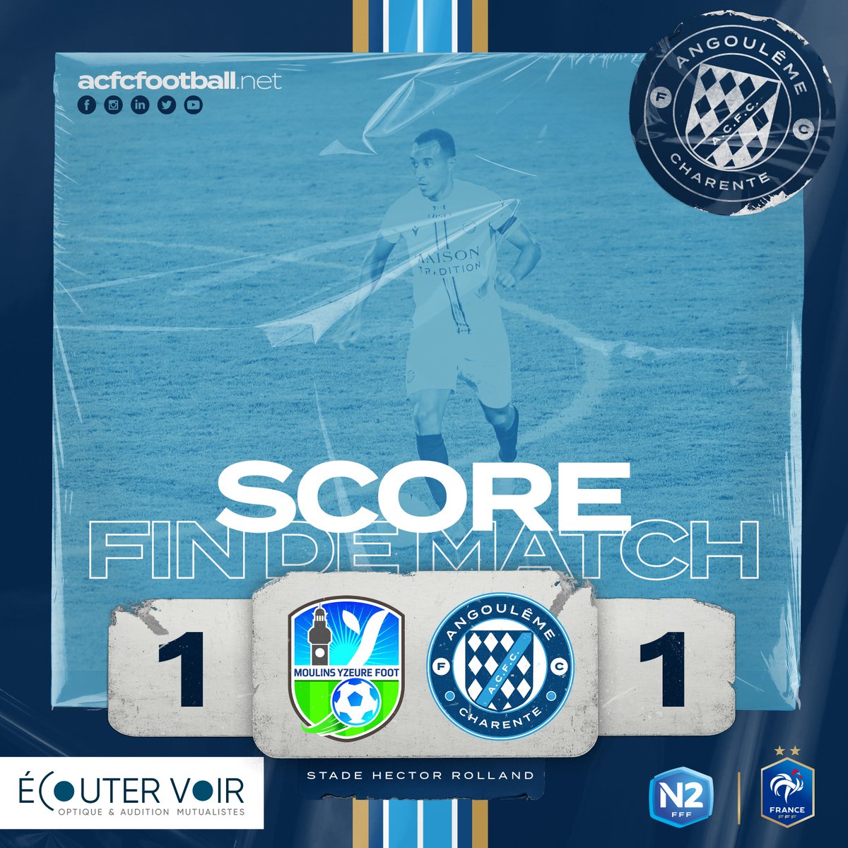 ⚽ C'est terminé du côté du stade Hector Rolland ! 
Les deux équipes se séparent sur un score nul de 1-1
🏠 L'ACFC reçoit Vierzon samedi prochain au stade Camille Lebon à 18H coup d'envoi ! 
#EnvahissonsLebon #National2 #Saison20222023 #ACFC 🔵⚪️