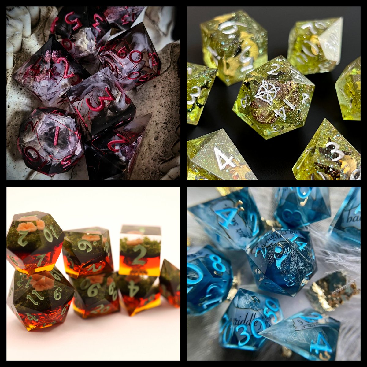 DisruptrDice's tweet photo. FULL PROJECT REVEAL! An artist Collab to give back to the @CriticalRole Crew for all that they do to enrich the TTRPG community. Each design is based on Campaign 3 characters/roles -- can you match them all? #CriticalRole #CriticalRoleFanArt #dnd #dnd5e #DicePorn #handmadedice https://t.co/pGpjNdKiTz