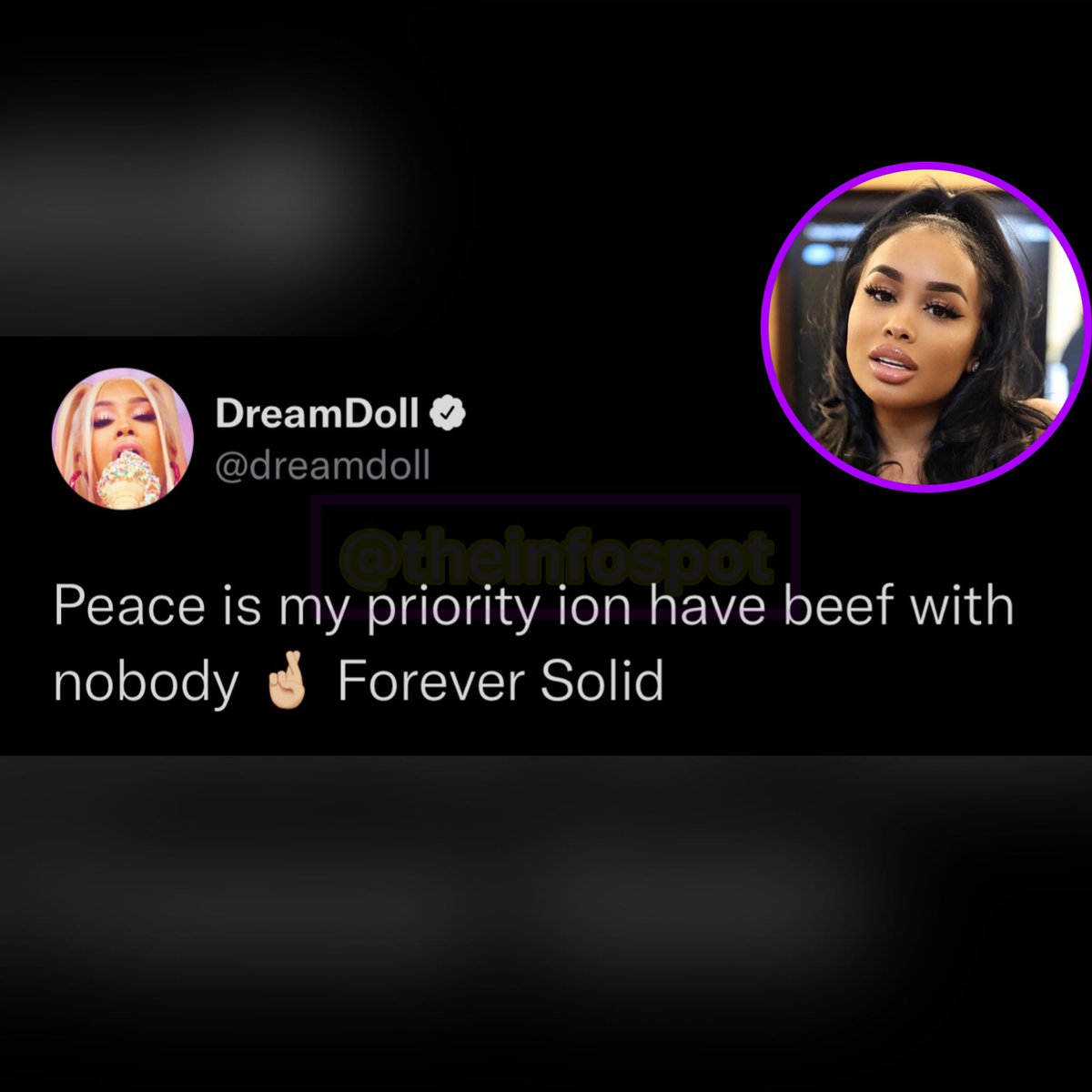 TheInfoSpot's tweet photo. DreamDoll with a tweet after she linked up with Taina Williams, at the club and supporters notice that her &amp; Ari are no longer following each other. https://t.co/TgDiDczOIy