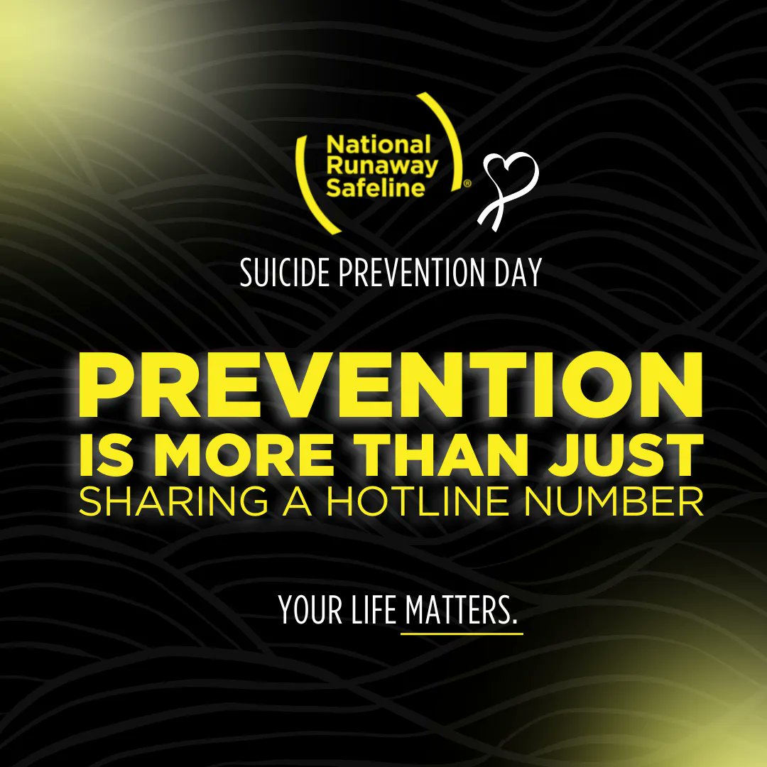 1800RUNAWAY's tweet photo. Today is #WorldSuicidePreventionDay, a time to highlight the causes and effects of suicide, reduce stigma around the topic, and encourage mental health support for those who have attempted suicide or who live with suicidal ideation. https://t.co/wn6yJ1ucku