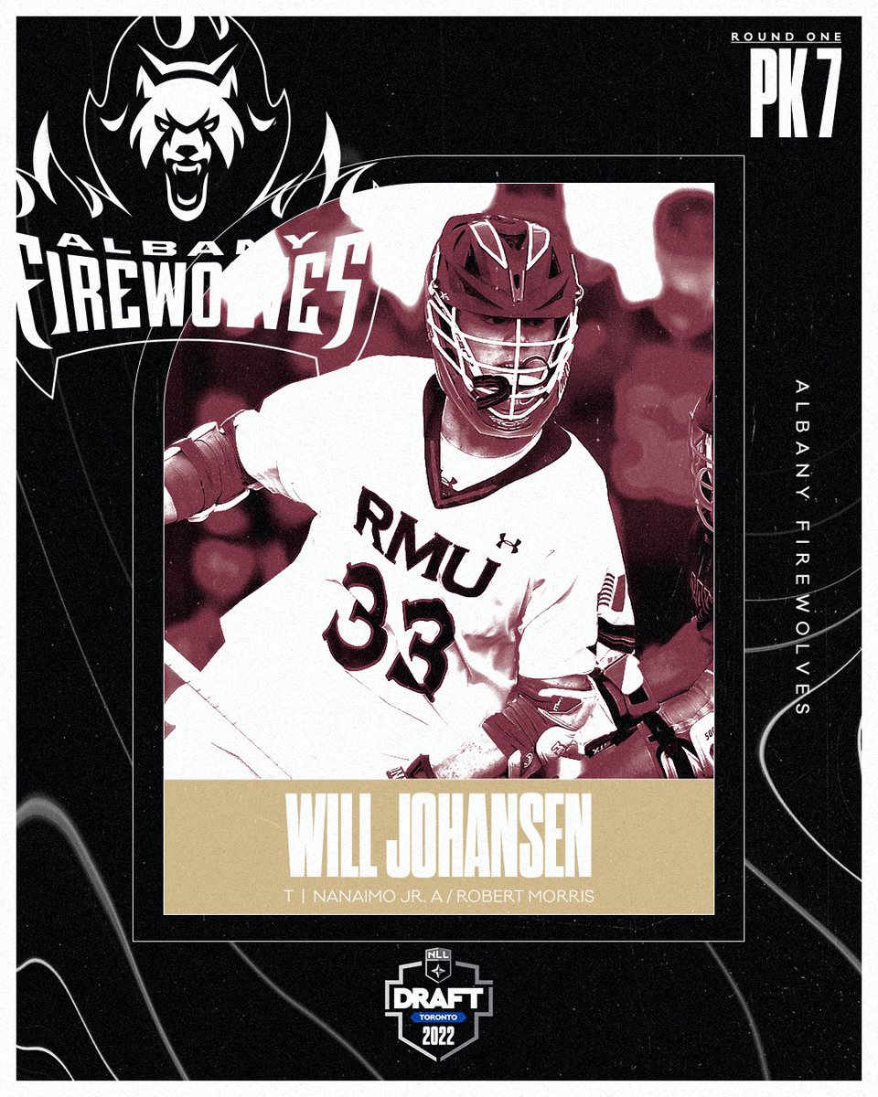 Will Johansen goes 7th overall in the #NLLDraft to the <a href="/AlbFireWolves/">Albany FireWolves Lacrosse Club</a>!