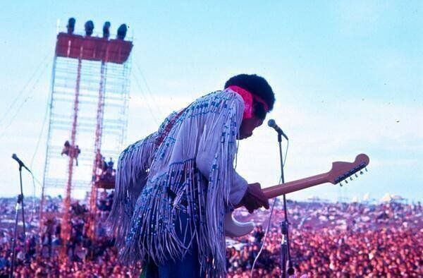 Jimi Hendrix at Woodstock, 1969.