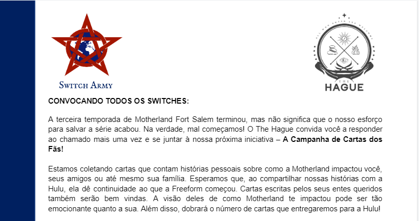 switchesbr's tweet photo. Switches! Essa é o mais novo projeto do #saveMotherlandFortSalem criado pelo @The_Hague_MFS. Segue as informações abaixo em Português. Contamos com vocês. #motherlandFortSalem
O link pra imprimir o papel timbrado: https://t.co/ThIUvJWGcK https://t.co/CCuzV8Cuqk