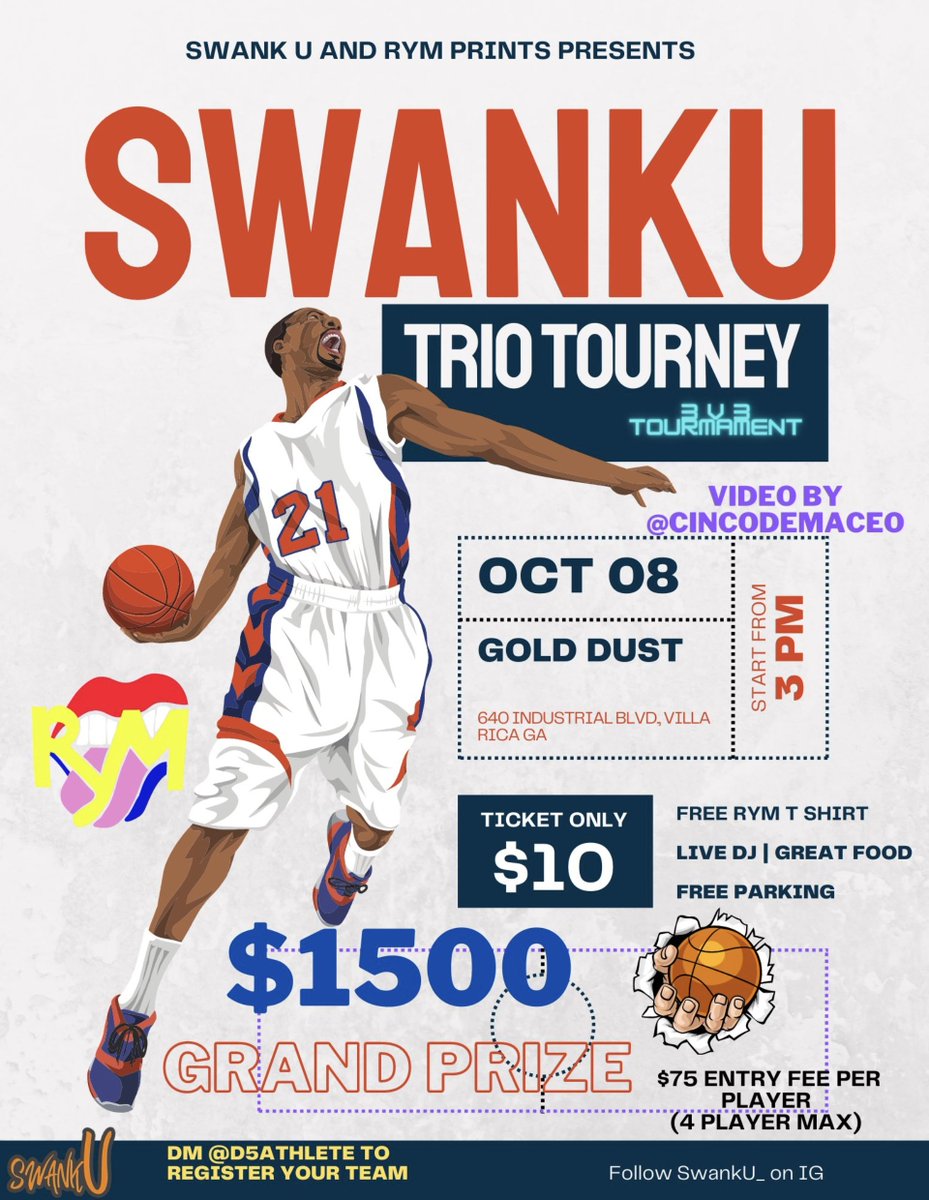 SwankU hoops and RYMPRINTS are hosting a 3v3 tournament with a $1500 cash prize. Team Spots are being filled quickly. To register DM <a href="/swanku_/">PrayingForSomeHead</a> (IG) or <a href="/JuicedKB/">Coach K.</a>