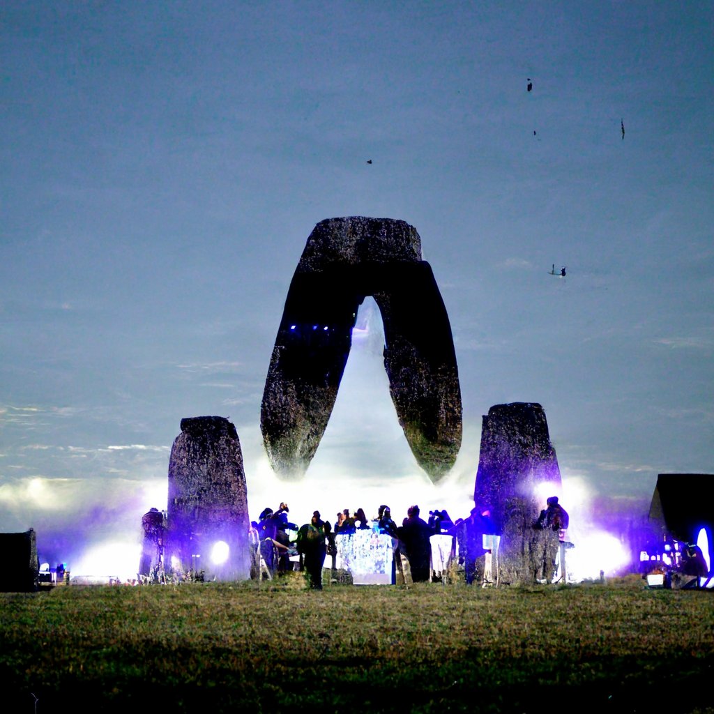 "Aphex Twin performing in the middle of Stonehenge" #midjourney