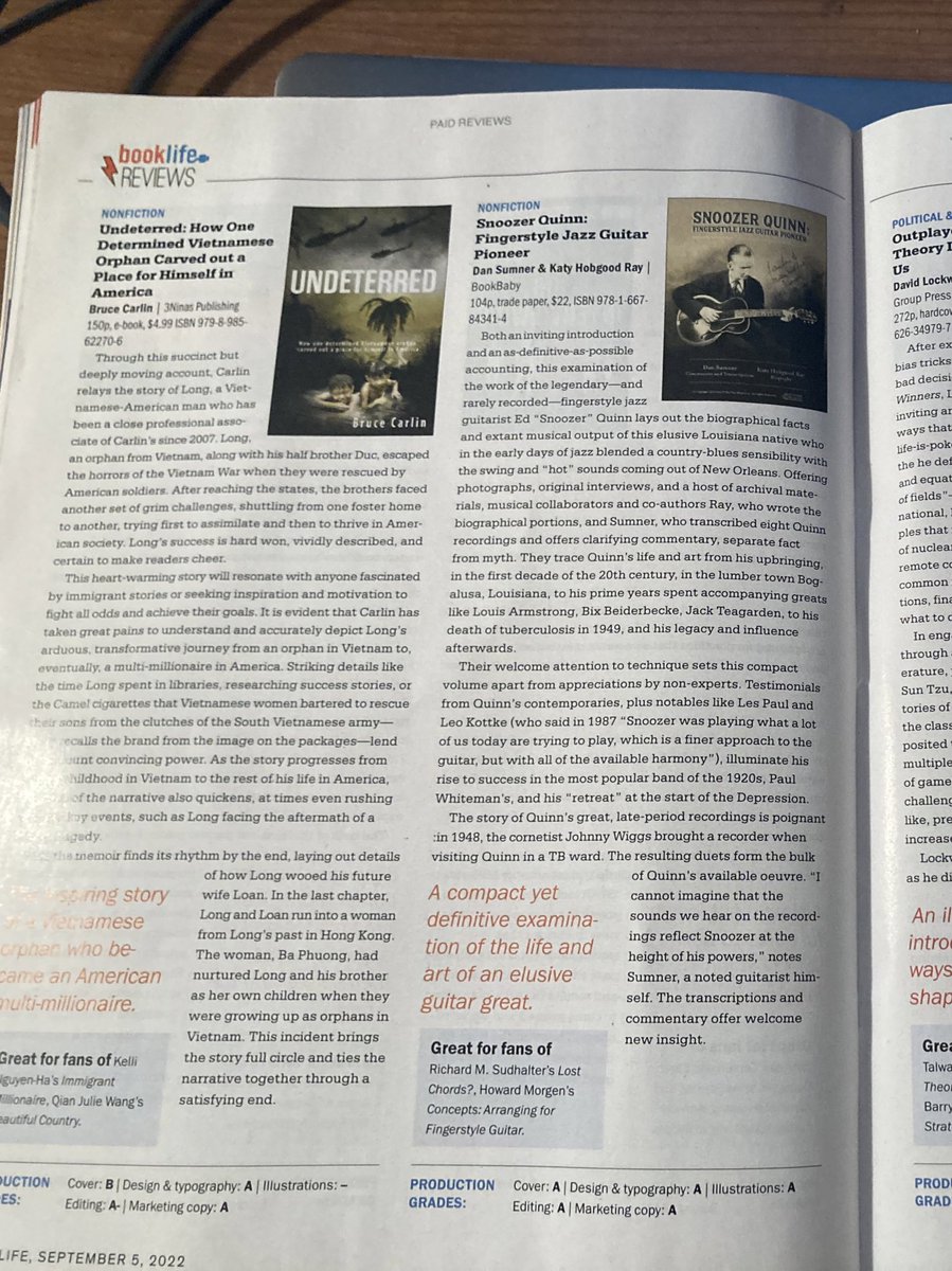 It’s always so cool to get a print version of a great review! <a href="/PublishersWkly/">Publishers Weekly</a> #booklife thanks for endorsing Snoozer Quinn: Fingerstyle Jazz Guitar Pioneer