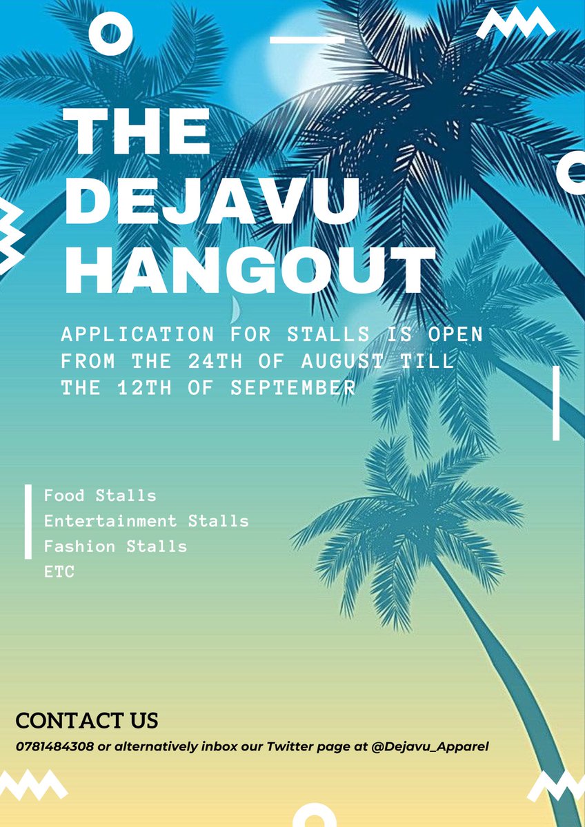 Hie guys, here’s the thing. I’ve got a couple of slots for people who want to setup food stalls at The Dejavu Hangout 🌴🍹. If you have a business that you want to push at the event, please get intouch with me. My number is on the poster ❤️🙏🏽. Let’s work