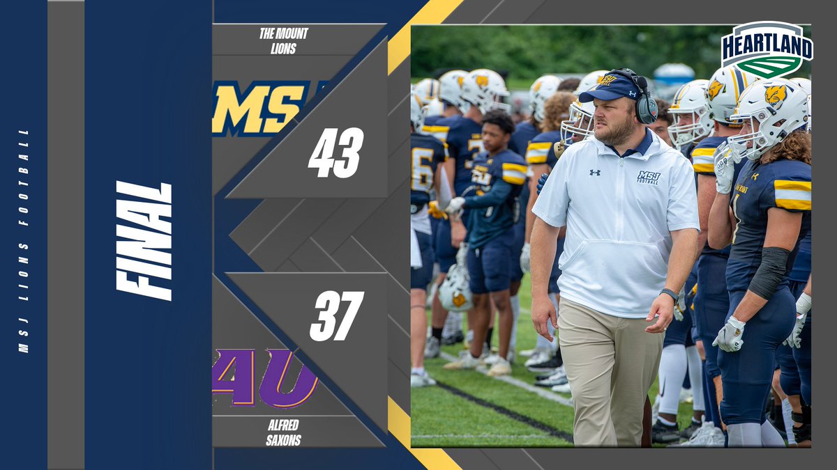 🏈| Final from NY as the Lions get another hard fought victory to move to 2-0 on the season. Josh Taylor finishes 20-31 for 305 yards and 5 TDs, Cam York with 4 catches for 117 yards and 2 scores.

#DEFENDtheMOUNT
#TheHeartofD3
#MountUp 
#ClimbHigher