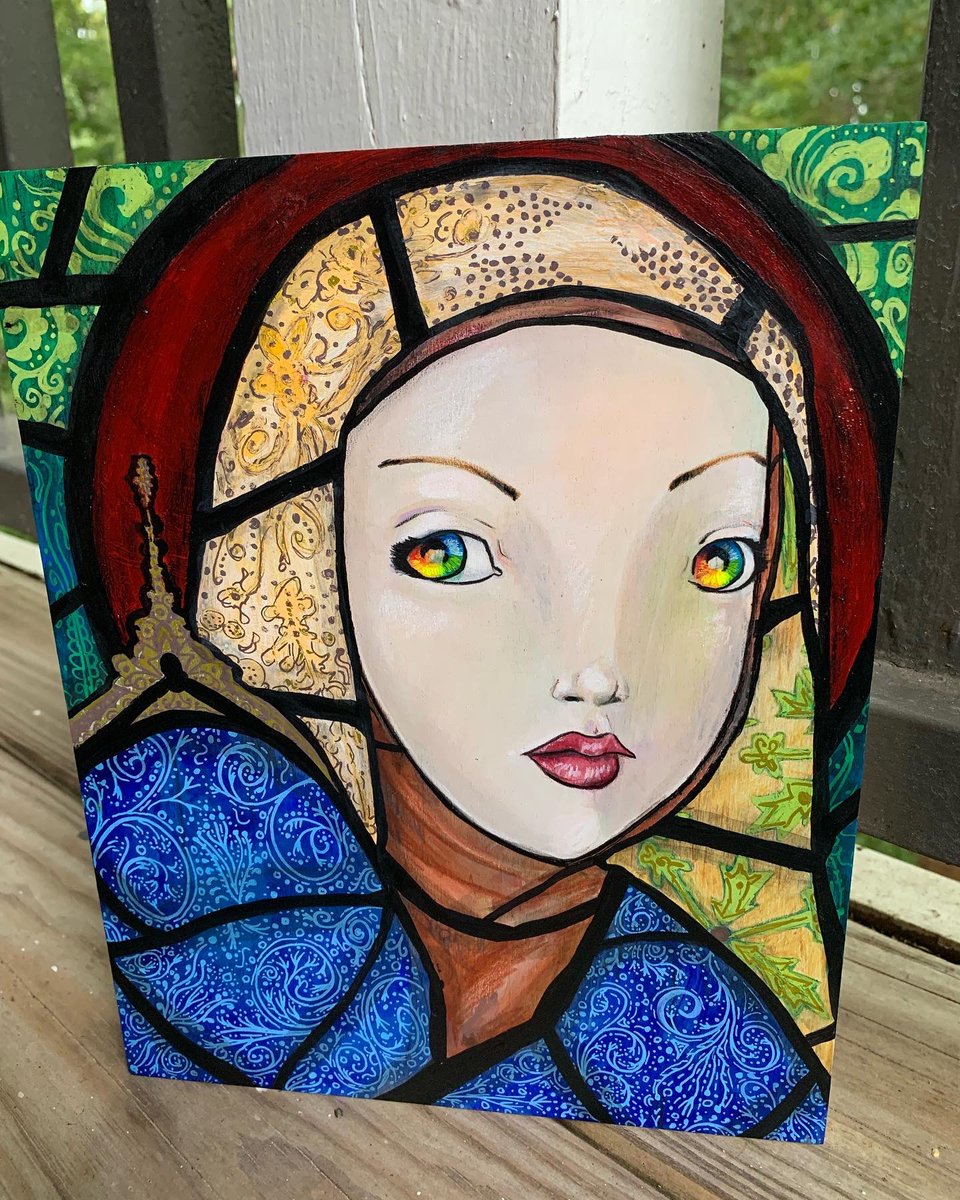 KatCaulbergArt's tweet photo. Newest piece, inspired by my visits to abbeys, chapels, and cathedrals in the UK.
“Stained Glass”, mixed media on wood. Interested? I’ll let her go for $175.
#art #artwork #painting #medieval #stainedglass #illustration #traditionalart #acrylicart #ArtistOnTwitter https://t.co/IvH52a2X6u