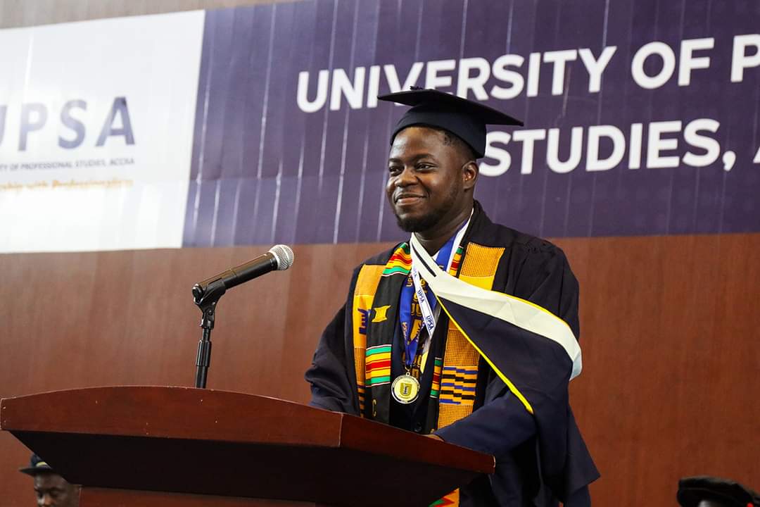 upsaccra's tweet photo. Gabriel Abbey was crowned the overall Best Graduating Undergraduate Student at the 14th Congregation of @upsaccra.
Gabriel studied BSc Actuarial Science and graduated with a Final Cumulative Grade Point Average of 3.85, making him the valedictorian for his graduating cohort. 1/2 https://t.co/8tc7pMqbpU