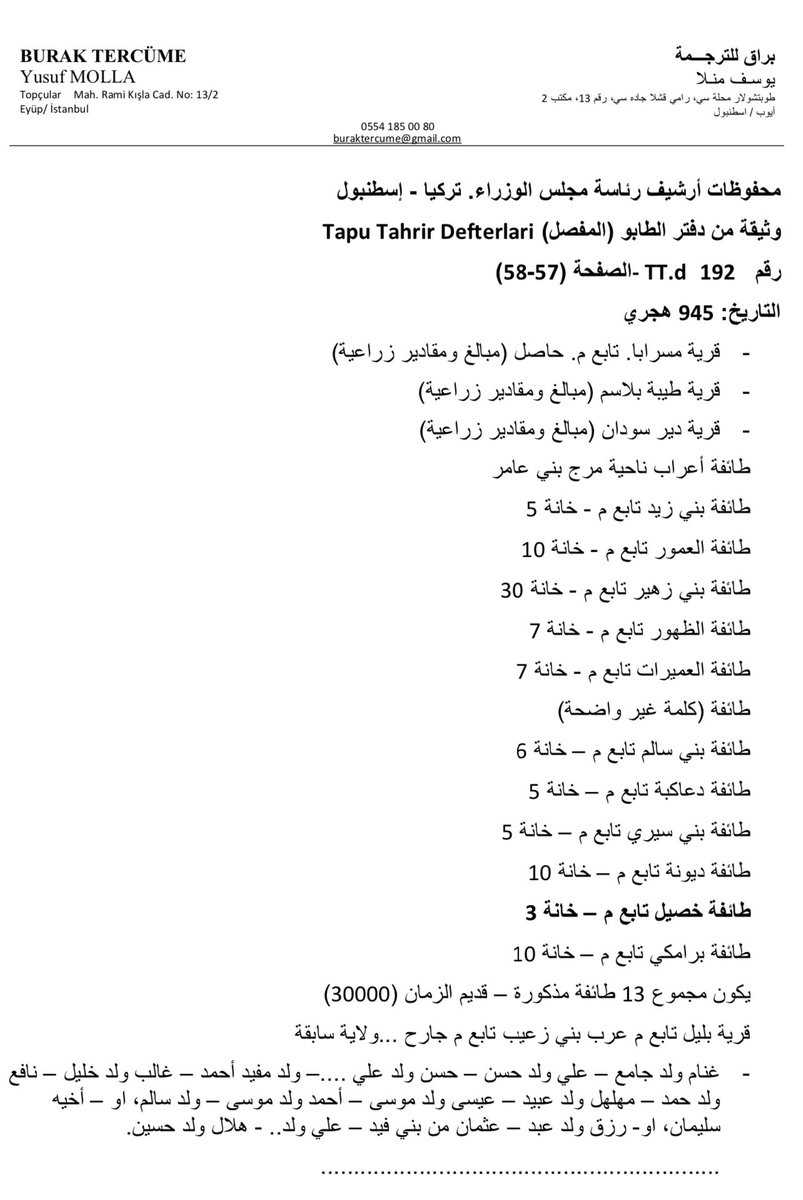 q8_kanon's tweet photo. يسرني اعلان وثيقة تذكر قبيلة الخصيلات في مرج بني عامر عام 945 هـ
من محفوظات أرشيف رئاسة مجلس الوزراء. تركيا - إسطنبول￼￼ وثيقة من دفتر الطابو (المفصل) Tapu Tahrir Defterlari رقم 192 TT.d -الصفحة (57-58) التاريخ: 945 هجري- طائفة خصيل تابع م – خانة 3
طائفة تعني  قبيلة (عشيرة) https://t.co/Gmxbw1N5pL