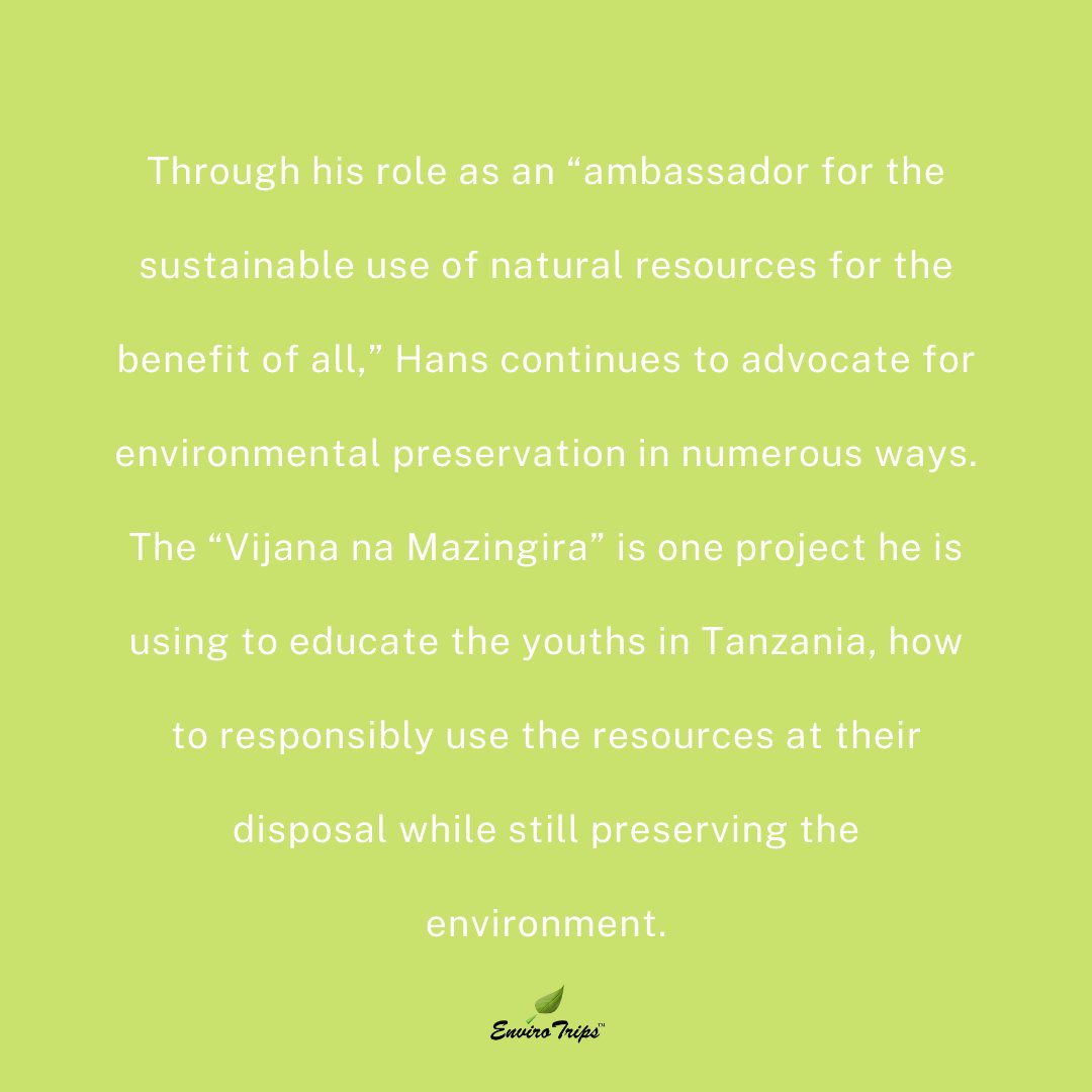 ENVIRO_TRIPS's tweet photo. HANS COSMAS NGOTEYA:

• The #Tanzanian #conservationist, who initially aspired to become a ranger or a tour guide, is now one of the famous #environmentalactivists around the globe.

• He’s a co-founder of the famous #NGO, Landscape and Conservation Mentors.

#activism https://t.co/3ITBpHLc4N