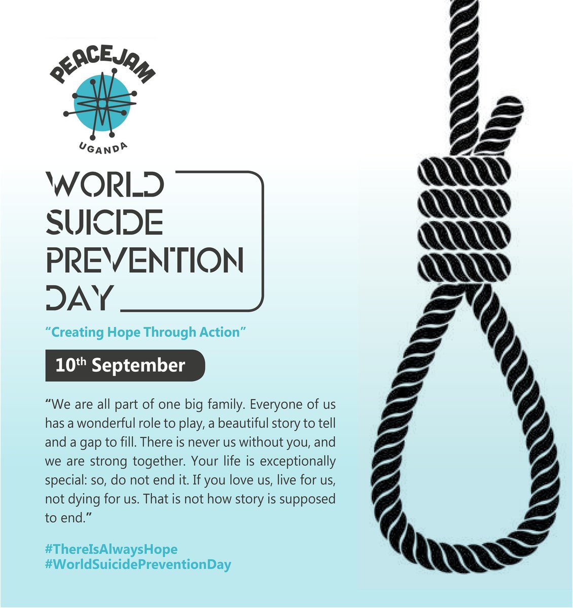 PeacejamUganda2's tweet photo. Your life matters. Your feelings matter. Your mind matters. Your health matters. @GlpcUg, @PeaceJam, @SalimMbusa

#CreatingHopeThroughAction
#WorldSuicidePreventionDay https://t.co/7QLENTfURc