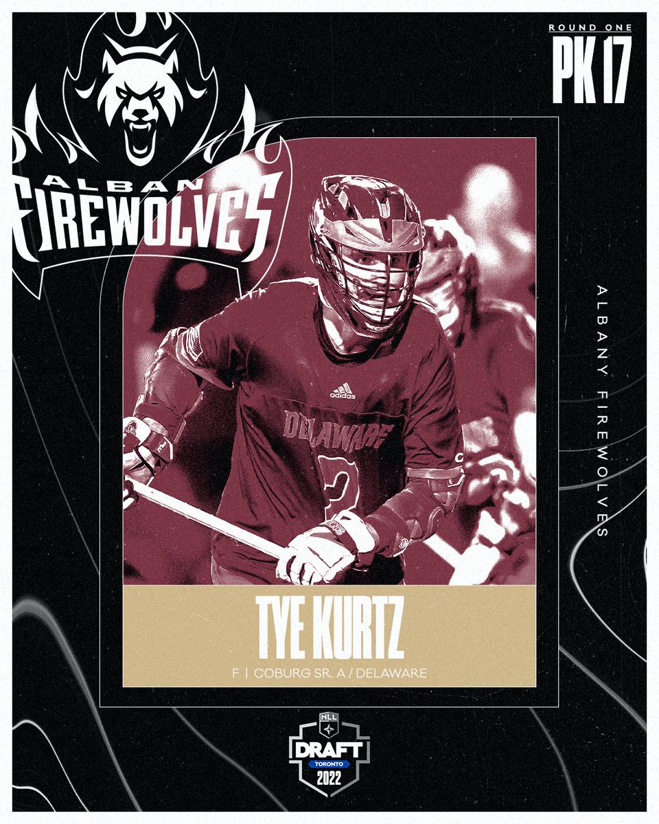 NLL's tweet photo. With the 17th pick in the 2022 #NLLDraft, the @AlbFireWolves select Tye Kurtz https://t.co/IN4IgFy1tP