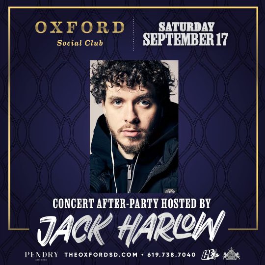 Haterproof's tweet photo. “First Class up in San Diego” @jackharlow Hosts his Concert After-Party @theoxfordsd #JackHarlow @generationnow @cohenentertainment #PitchCo 🔌 https://t.co/BSPkF62P5Q