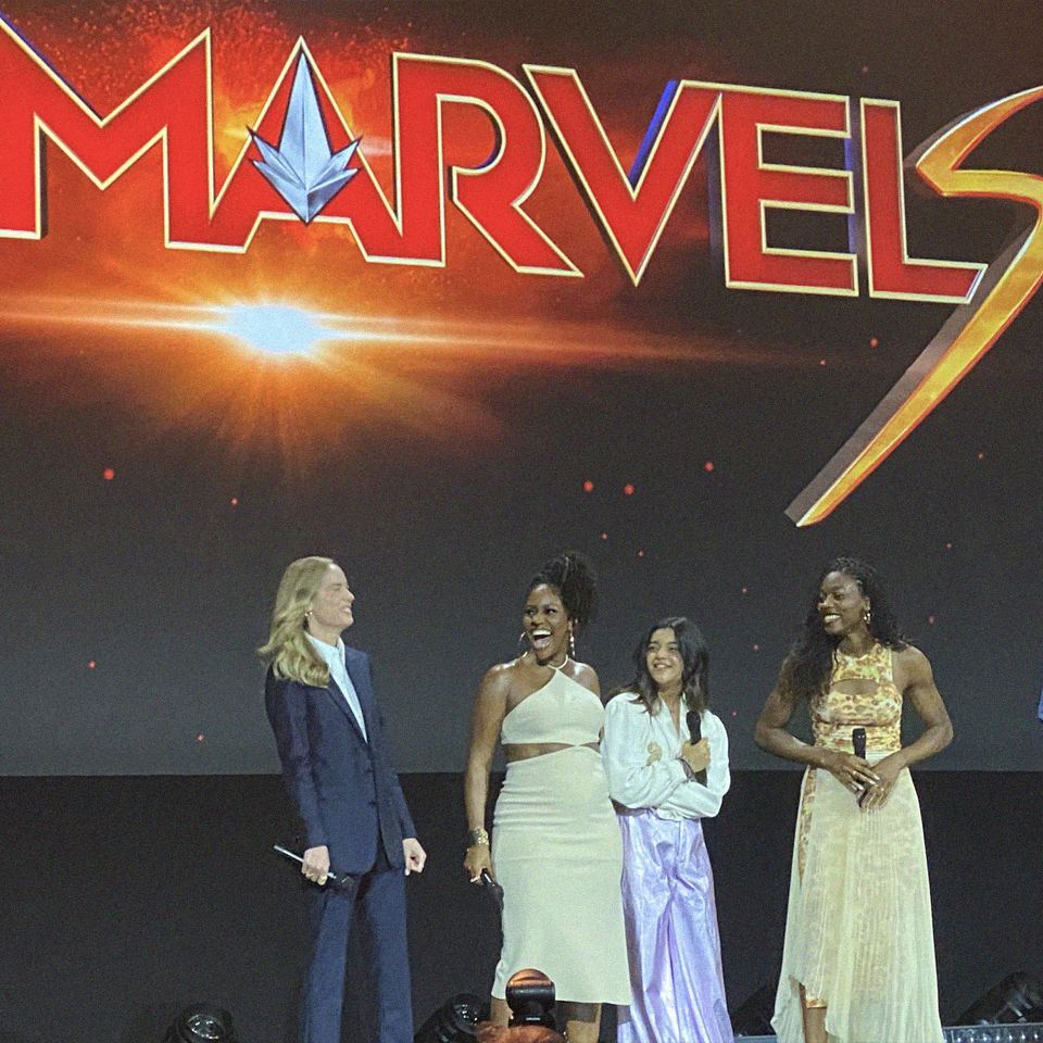 win_solb's tweet photo. The Marvels cast on stage at D23 Expo!
Also, the audience of the event was shown a video from the Captain Marvel sequel, which takes place immediately after the end of the Ms. Marvel series. #D23Expo #Marvels #Marvel #BriLarson #CaptainMarvel #MsMarvel https://t.co/vKBo7yPAxL